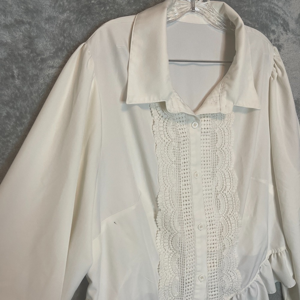 Shein Curve‎ Women Crochet Smocked Collared Shirt 4XL Cream Edwardian Victorian
